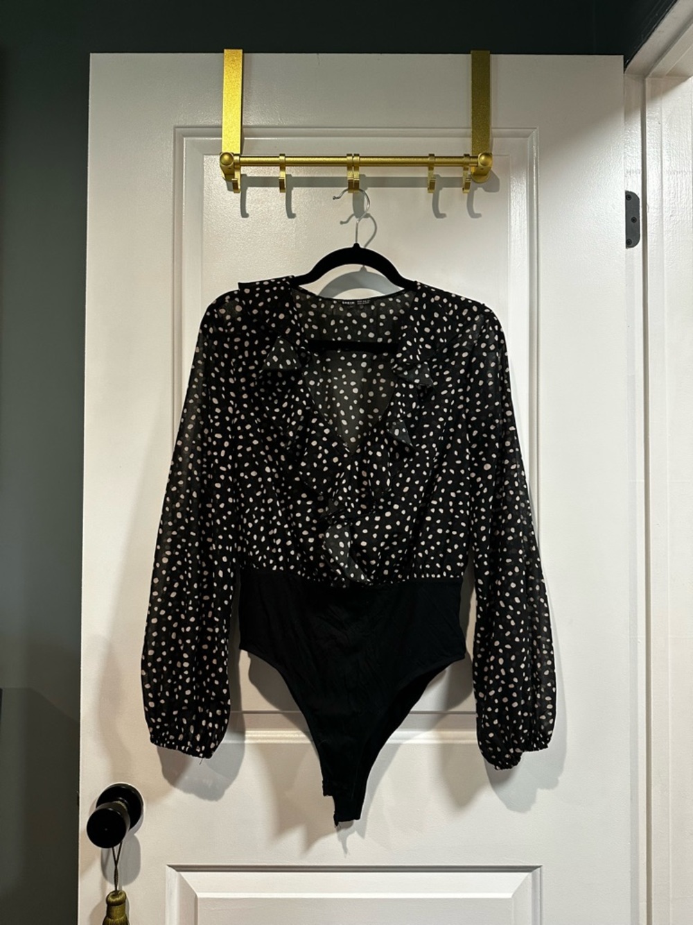 SHEIN Ruffle Polka Dot Bodysuit Blouse - Size Medium